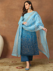 Women Ethnic Motifs Embroidered Regular Thread Work Kurta with Trousers & With Dupatta