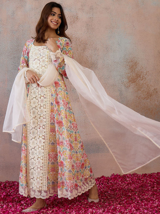 Women Floral Printed Regular Kurta with Trousers & With Dupatta