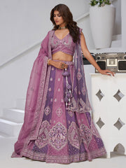 Festive Glam Mauve and Dark Purple Double Dupatta Lehenga with Layered Dupattas