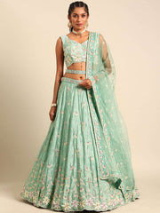 Sea Green Georgette heavy Sequinse embroidery Semi-Stitched Lehenga choli & Dupatta
