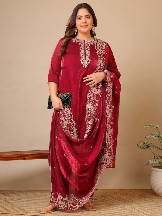 Women Ethnic Motifs Embroidered Regular Thread Work Kurta with Trousers & With Dupatta