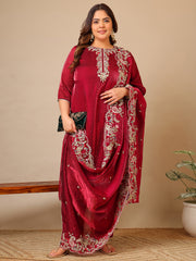 Women Ethnic Motifs Embroidered Regular Thread Work Kurta with Trousers & With Dupatta