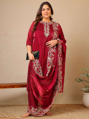 Women Ethnic Motifs Embroidered Regular Thread Work Kurta with Trousers & With Dupatta