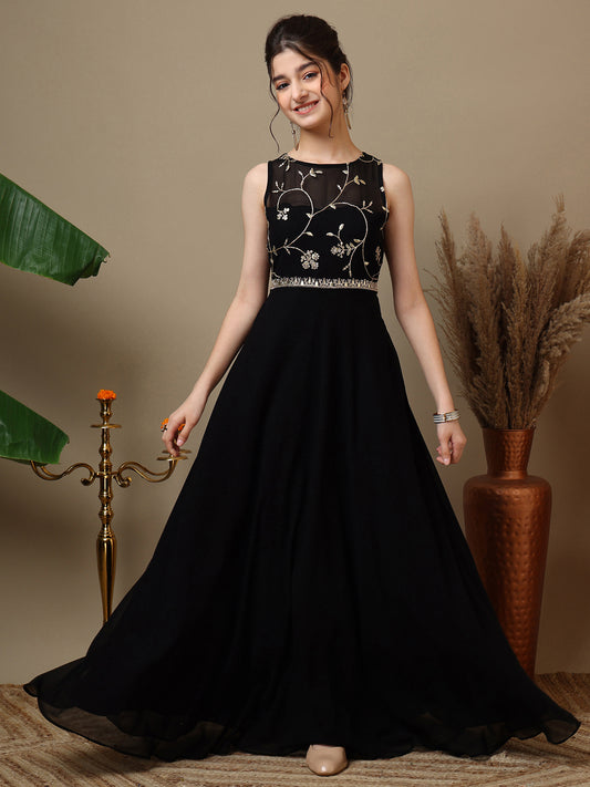 Girl Floral Embroidered Maxi Ethnic Dress