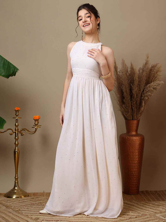 Girls Embroidered Halter Neck Ethnic Dresses