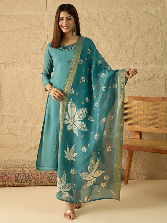 Women Ethnic Motifs Embroidered Regular Mirror Work Kurta with Trousers & With Dupatta