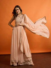 Women Floral Embroidered Empire Thread Work Kurta with Palazzos & With Dupatta