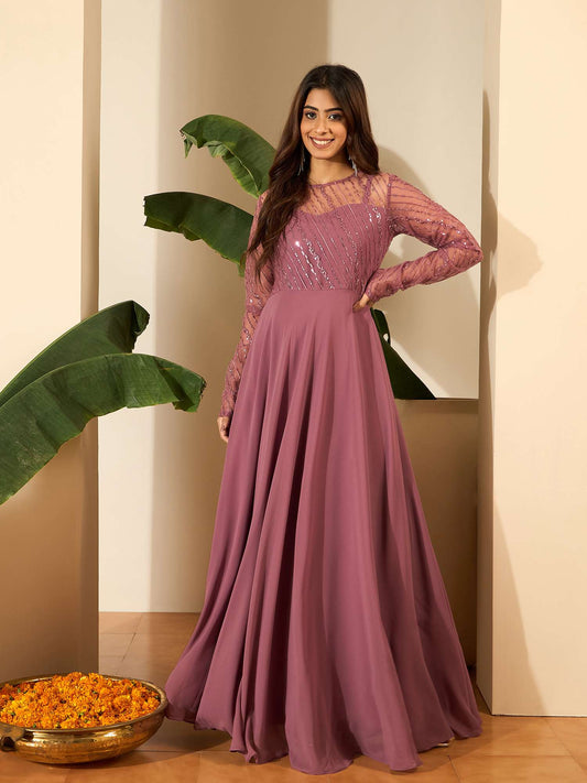 Women Embellished Sequined Maxi Ethnic Dress