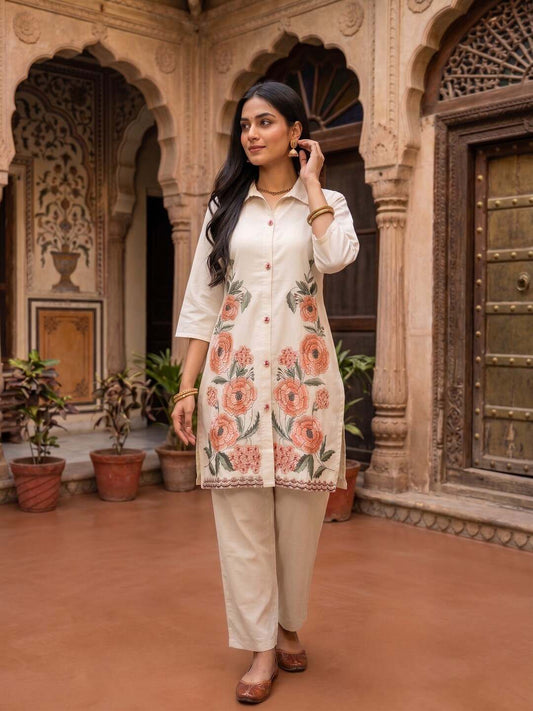 Floral Embroidered Tunic with Trousers