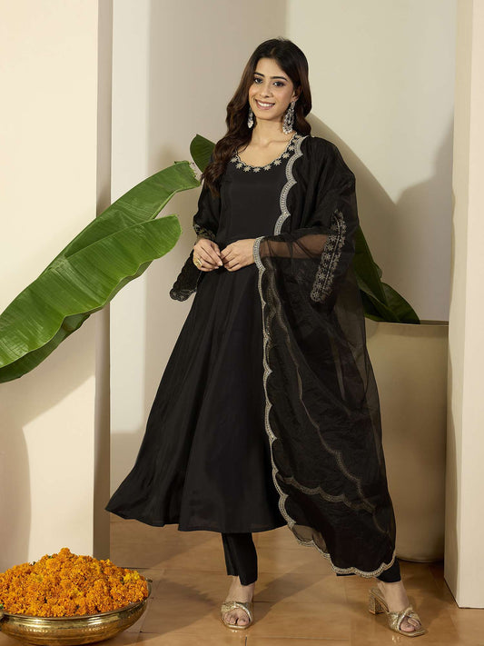 Women Ethnic Motifs Embroidered Anarkali Kurta with Trousers & Dupatta