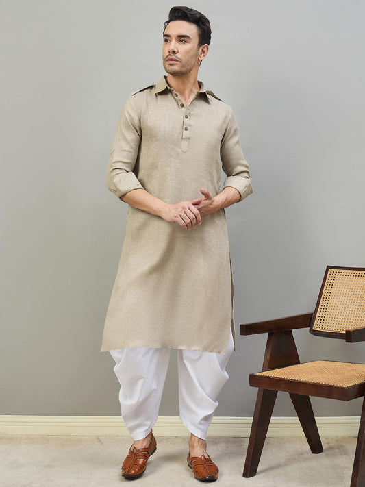 Men Regular Linen Kurta with Dhoti Pants