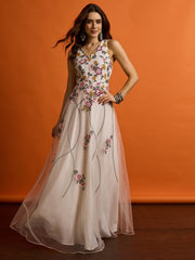 Embroidered V-Neck A-Line Maxi Dress