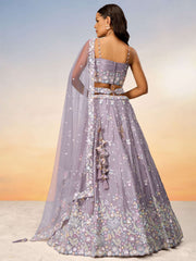 Mauve Chiffon Sequins and thread embroidery Semi-Stitched Lehenga choli & Dupatta