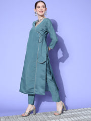 Women Angrakha Gotta Patti Chanderi Cotton Kurta with Trousers