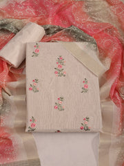 Cream Embroidered Pure Cotton Unstitched Dress Material