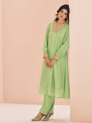 Chinon Green Handwork Kurta with Pant
