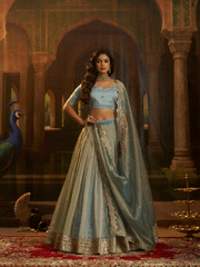 Sequins Work Art Silk Cyan Wedding Wear Lehenga Choli