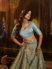 Sequins Work Art Silk Cyan Wedding Wear Lehenga Choli