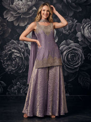 Mauve Tora Silk Hand Work Palazzo Style Kurta Set