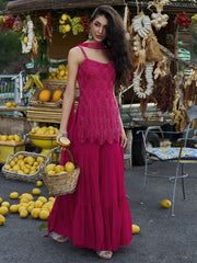 Magenta Pink Embroidery Georgette Gharara Suit