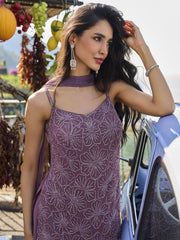 Purple Embroidery Georgette Palazzo Suit