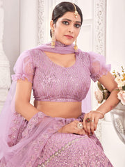 Pink Embroiderd Net Lehenga