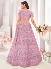 Pink Embroiderd Net Lehenga