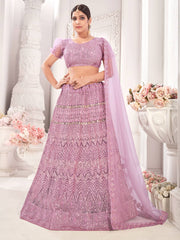Pink Embroiderd Net Lehenga