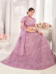 Pink Embroiderd Net Lehenga
