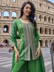 Green Simar Silk Slit Style Plazzo Suit