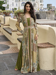 Olive Green Multi Embroidered Jacket Style Anarkali Gown
