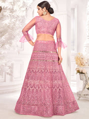 Pink Embroiderd Net Lehenga