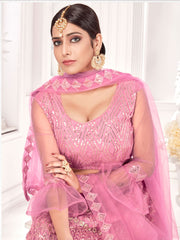 Pink Embroiderd Net Lehenga