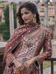 Pink And Red Printed Embroidered Palazzo Suit