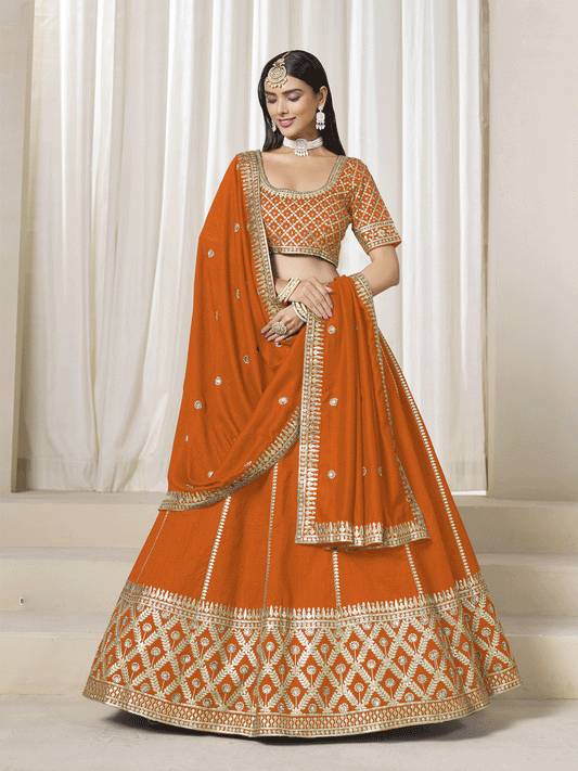 Orange Silk Zari Embroidered Gota Lehenga Wedding Wear