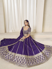 Purple Silk Zari Embroidered Gota Lehenga Wedding Wear