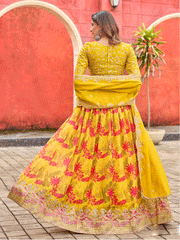 A Line Yellow Embroidered Art Silk Lehenga Choli