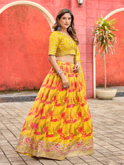 A Line Yellow Embroidered Art Silk Lehenga Choli