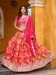 A Line Pink Embroidered Art Silk Lehenga Choli