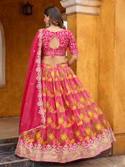 A Line Pink Embroidered Art Silk Lehenga Choli