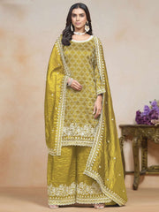 Mustard Organza Palazzo Suit