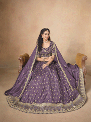 Purple Organza Crushed Embroidered Lehenga Choli