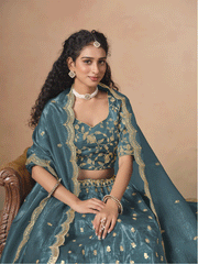 Rama Organza Crushed Embroidered Lehenga Choli