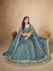 Rama Organza Crushed Embroidered Lehenga Choli