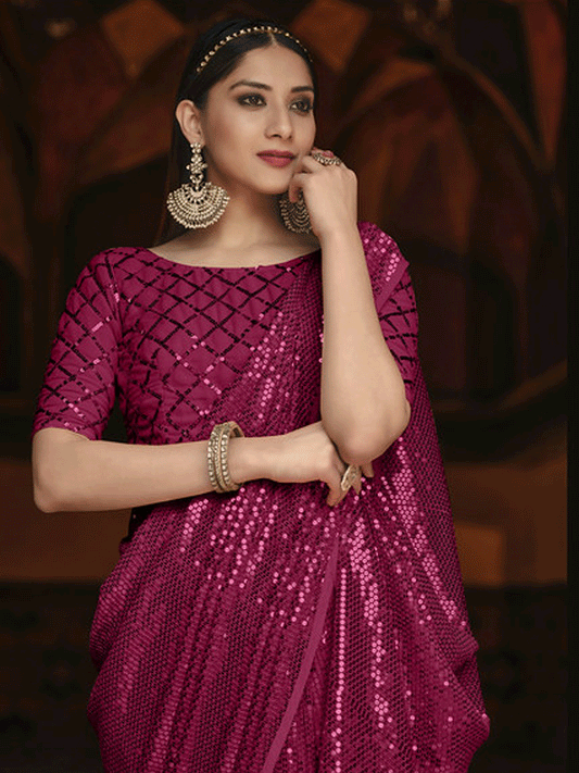 Magenta Sequins Trendy Saree