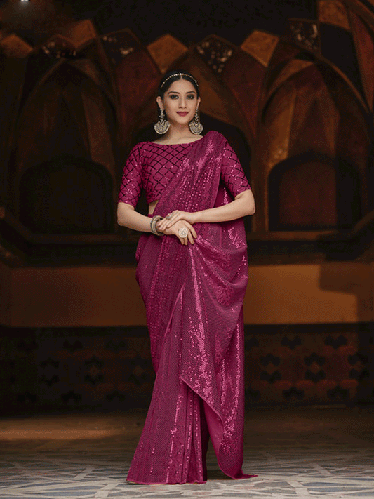 Magenta Sequins Trendy Saree