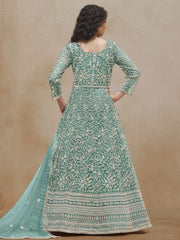 Turquoise Embroidery Festive Anarkali Suit