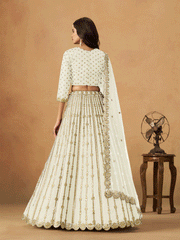 Wedding Festive White Embroidered Lehenga Choli