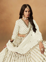 Wedding Festive White Embroidered Lehenga Choli