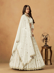 Wedding Festive White Embroidered Lehenga Choli